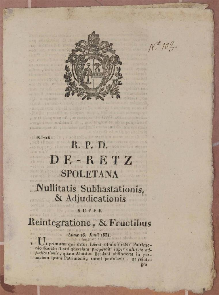 DE RETZ SPOLETANA NULLITATIS SUBHASTATIONIS & ADJUDICATIONIS SUPER REINTEGRATIONE & …