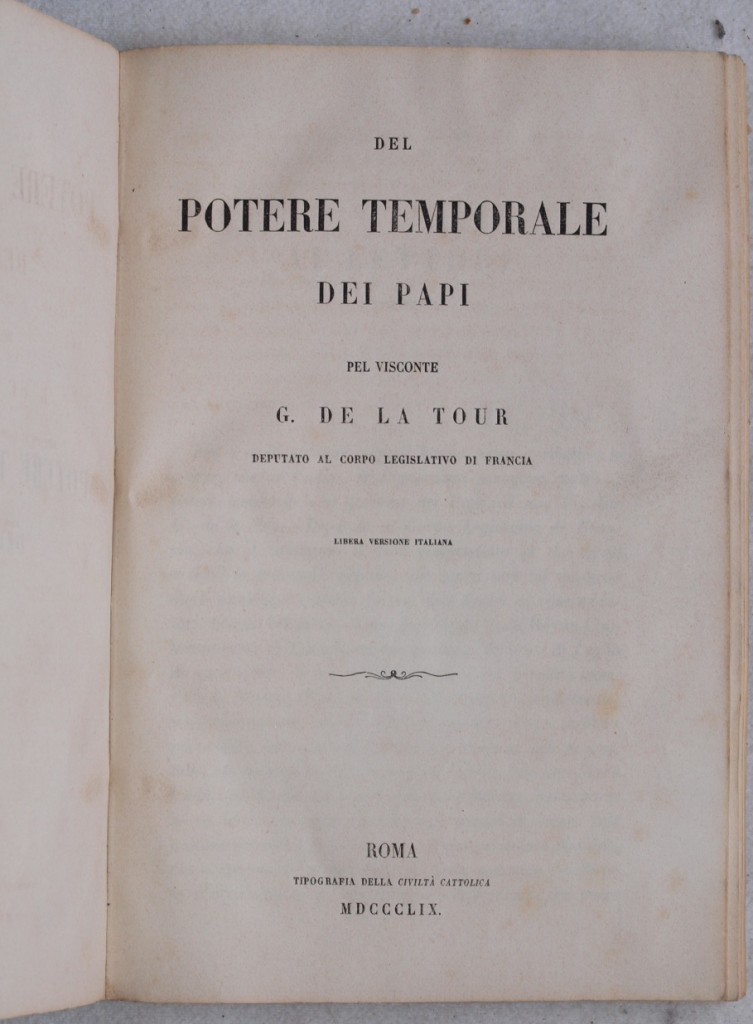 DEL POTERE TEMPORALE DEI PAPI