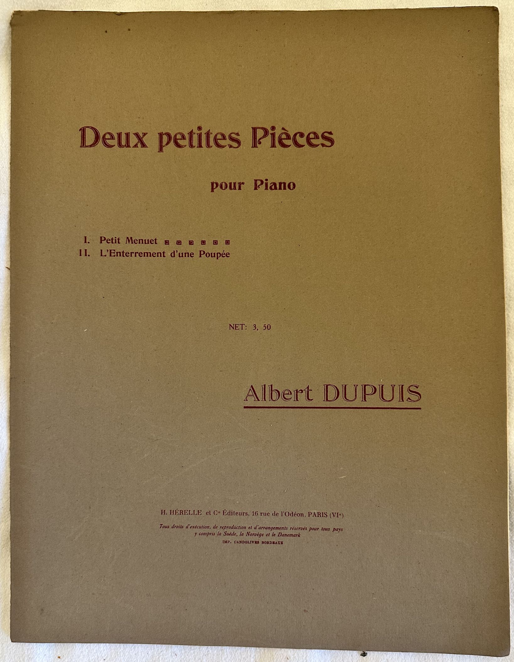 DEUX PETITES PIECES POUR PIANO PETIT MENUET L'ENTERREMENT D'UNE POUPEE