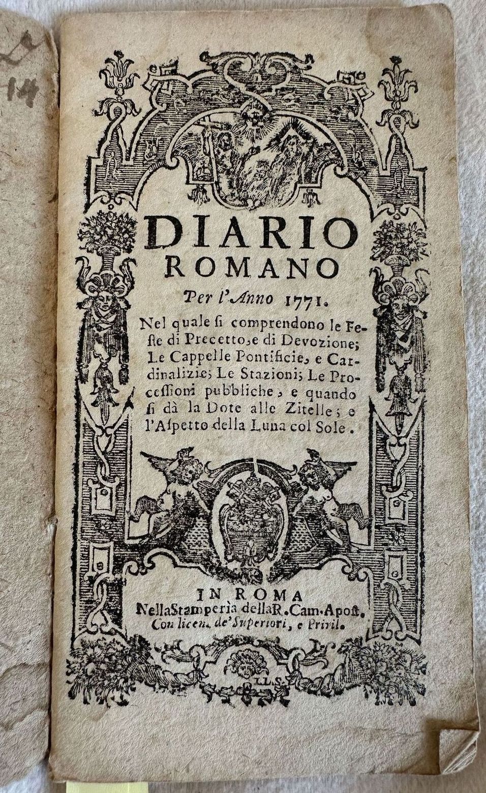 DIARIO ROMANO PER L'ANNO 1771 NEL QUALE SI COMPRENDONO LE …