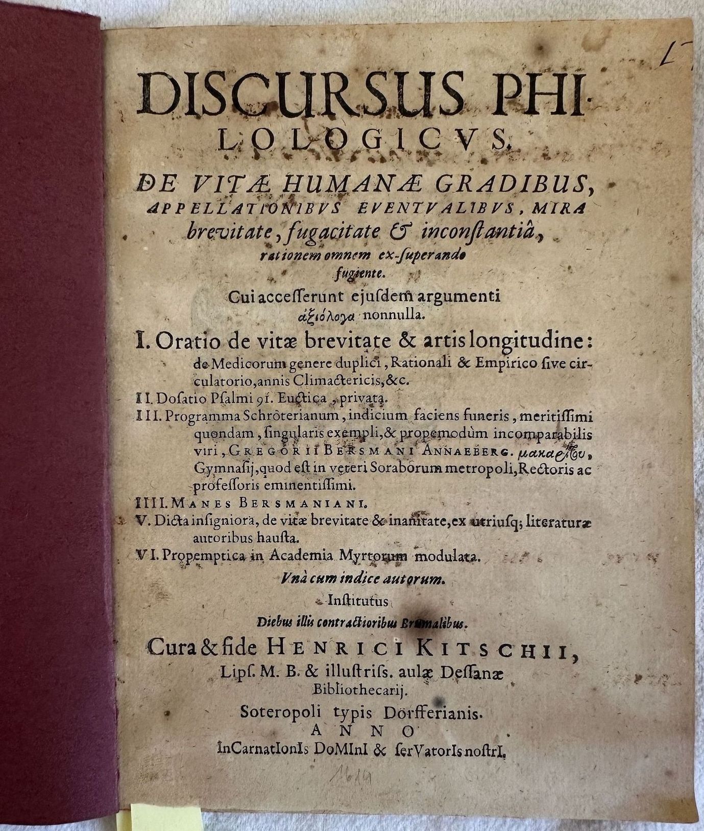 DISCURSUS PHILOLOGICUS DE VITAE HUMANAE GRADIBUS APPELLATIONIBUS EVENTUALIBUS MIRA BREVITATE …