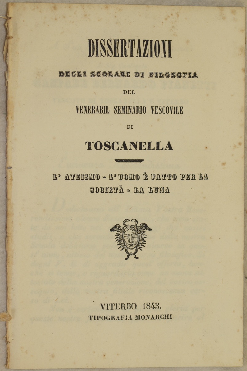 DISSERTAZIONI DEGLI SCOLARI DI FILOSOFIA DEL VENRABIL SEMINARIO VESCOVILE DI …