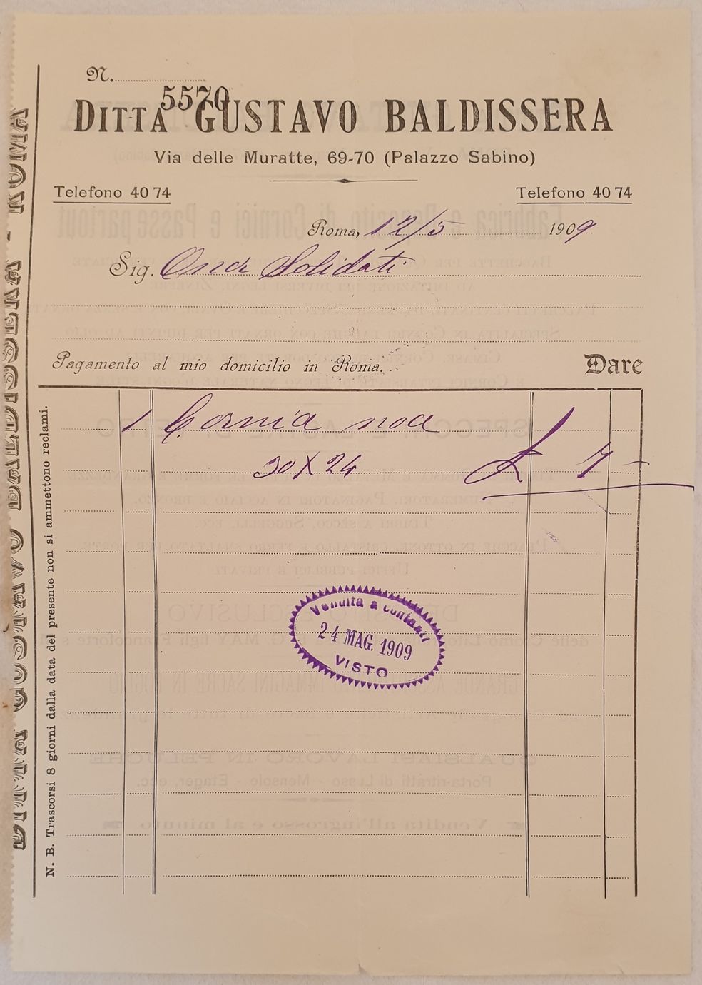 DITTA GUSTAVO BALDISSERA VIA DELLE MURATTE 69 79 (PALAZZO SABINO) …