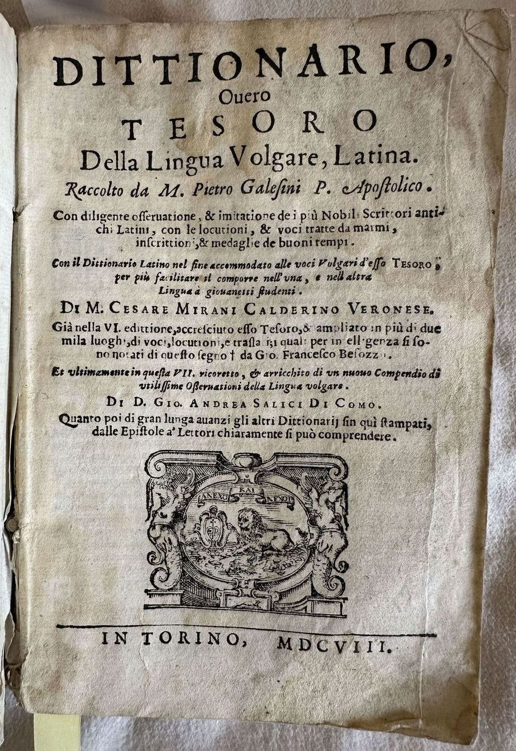 DITTIONARIO OVERO TESORO DELLA LINGUA VOLGARE LATINA