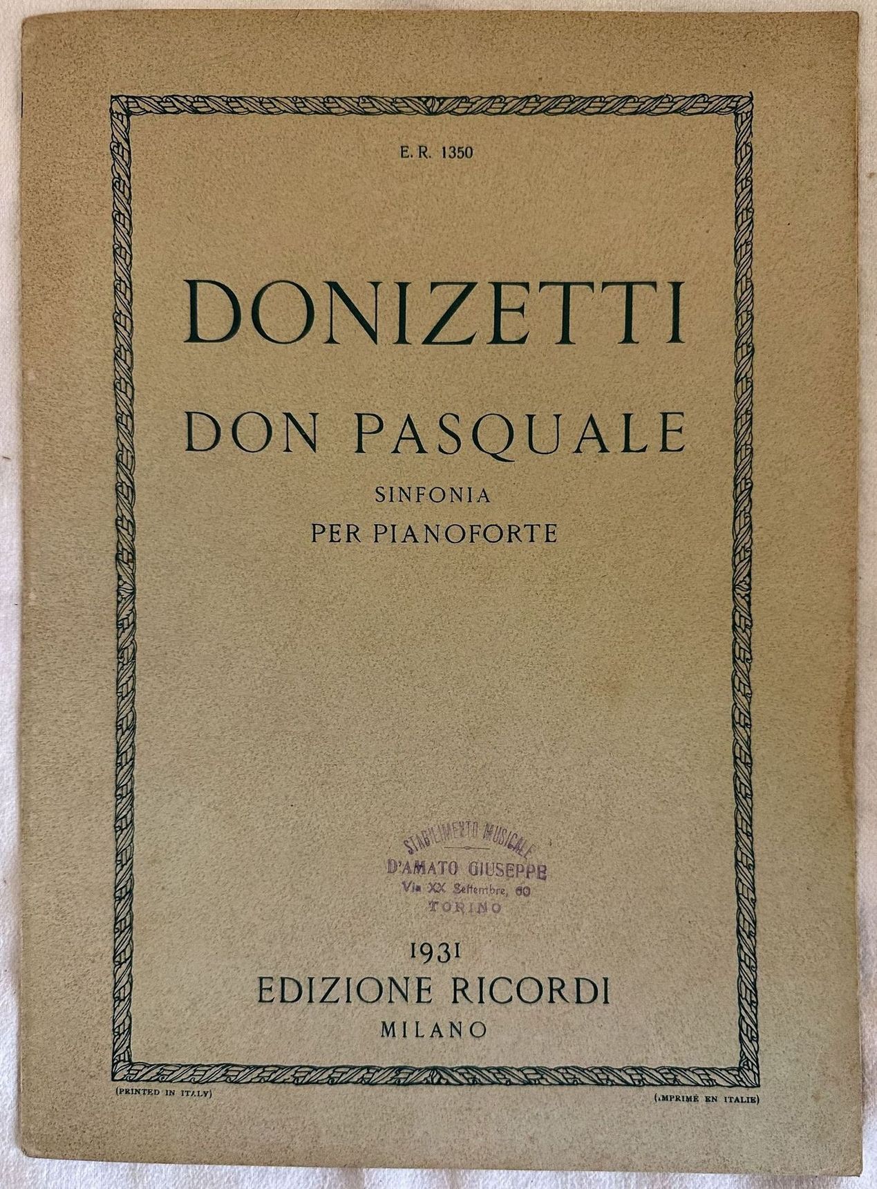 DON PASQUALE SINFONIA PER PIANOFORTE