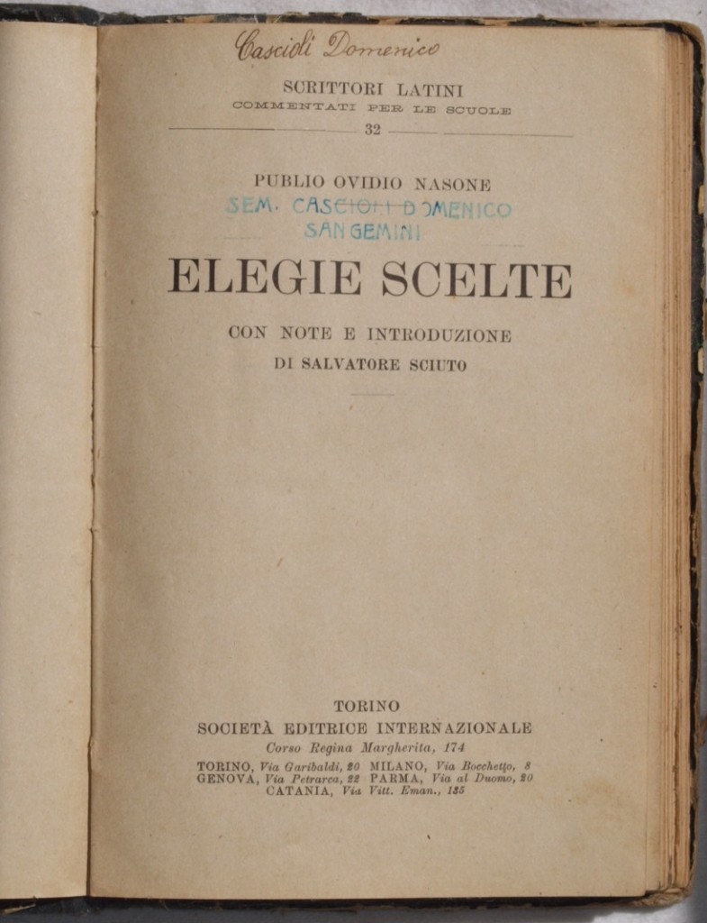 ELEGIE SCELTE CON NOTE E INTRODUZIONE DI SALVATORE SCIUTO unito …