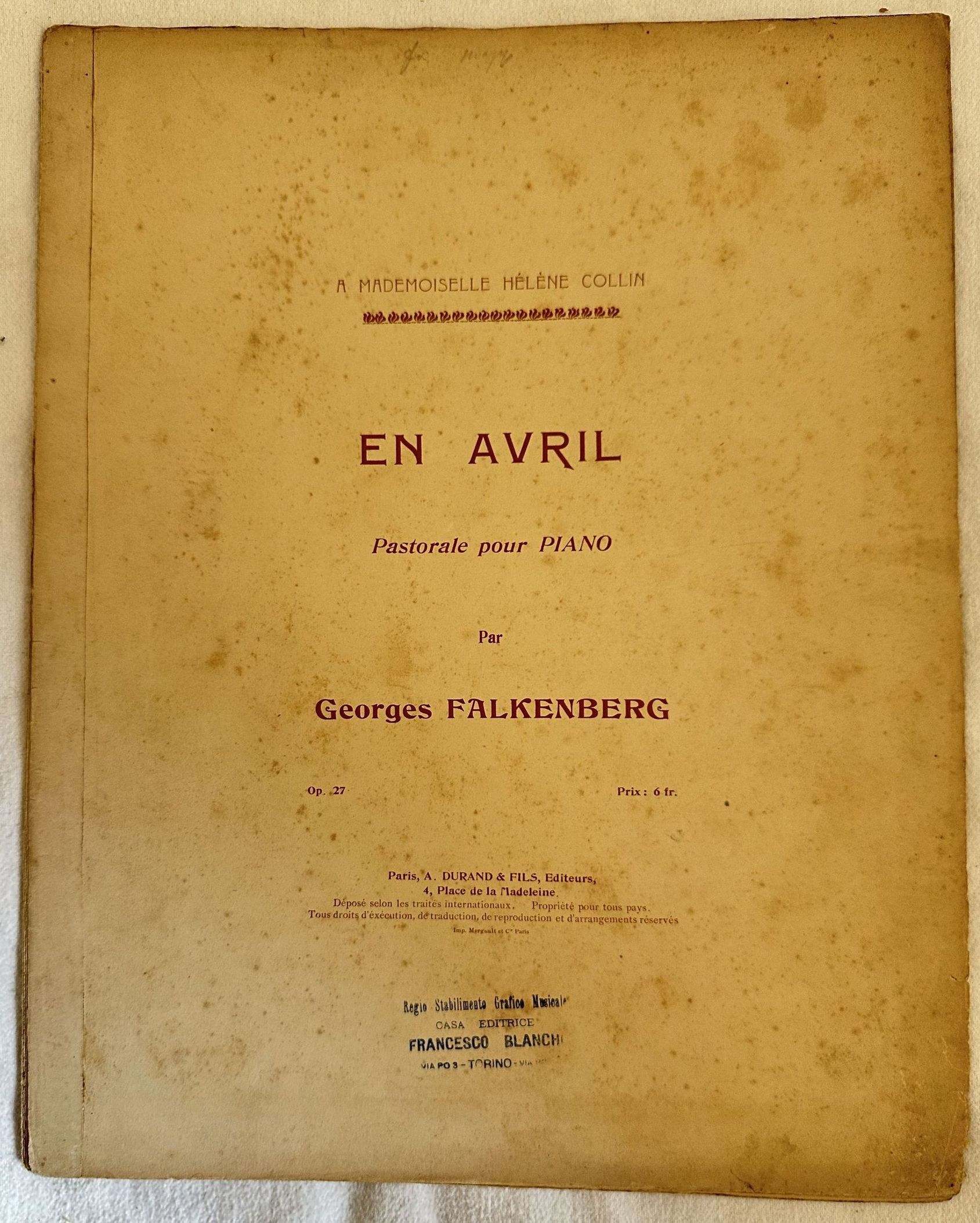 EN AVRIL PASTORALE POUR PIANO OP. 27