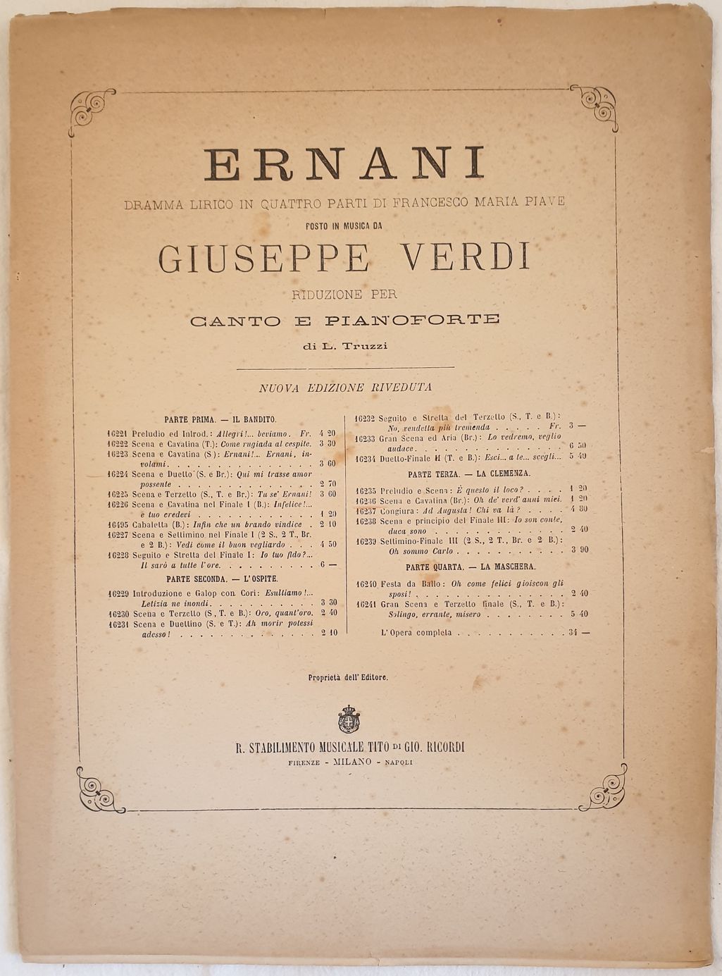 ERNANI DRAMMA LIRICO IN QUATTRO PARTI DI FRANCESCO MARIA PIAVE …