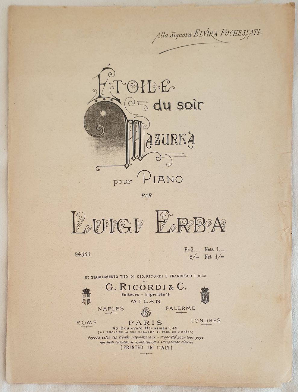 ETOILE DU SOIR MAZURKA POUR PIANO