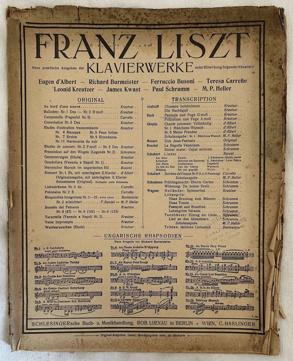EUGEN D'ALBERT FANTASIE UND FUGE G MOLL