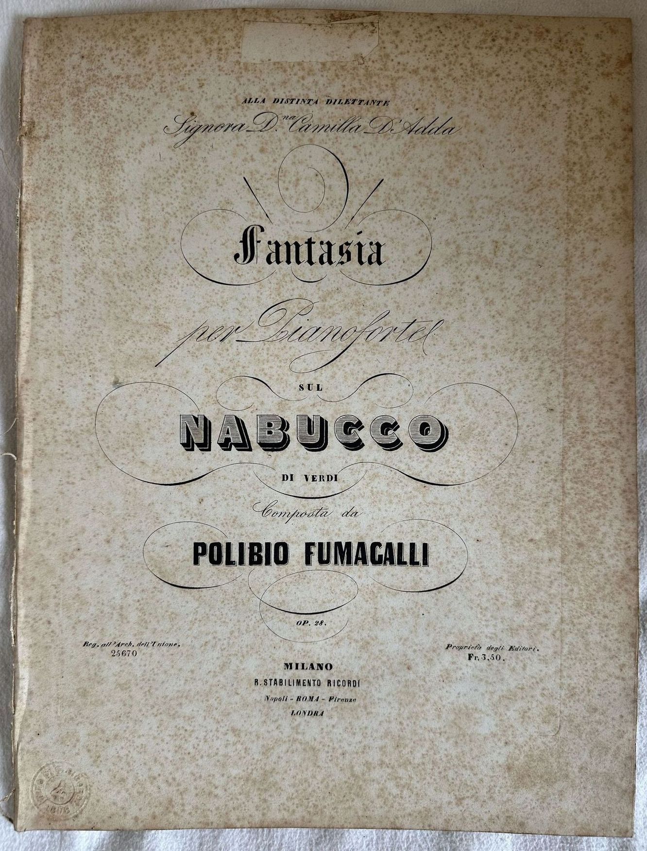 FANTASIA PER PIANOFORTE SUL NABUCCO DI VERDI COMPOSTA DA POLIBIO …