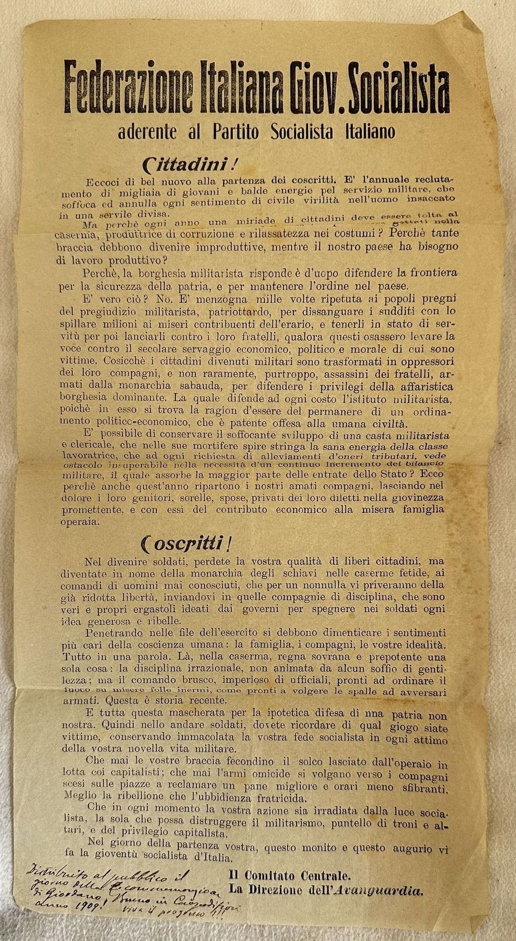 FEDERAZIONE ITALIANA GIOV. SOCIALISTA ADERENTE AL PARTITO SOCIALISTA ITALIANO IL …