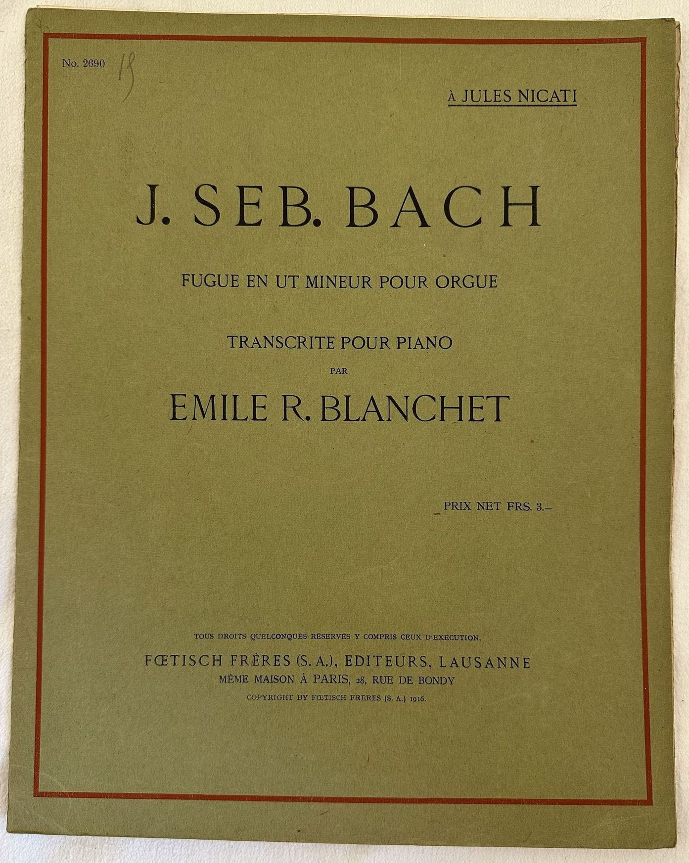 FUGUE EN UT MINEUR POUR ORGUE TRANSCRITE POUR PIANO PAR …