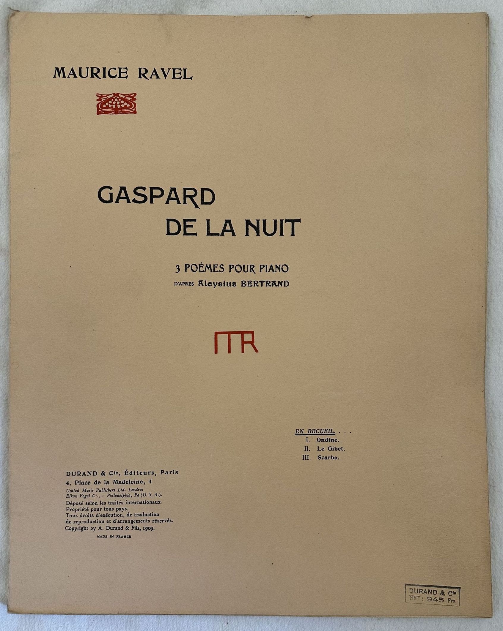 GASPARD DE LA NUIT 3 POEMES POUR PIANO D'APRES ALOYSIUS …