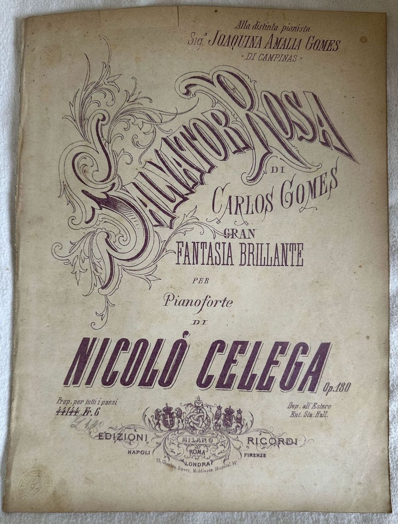GRAN FANTASIA BRILLANTE PER PIANOFORTE DI NICOLO' CELEGA OP. 180