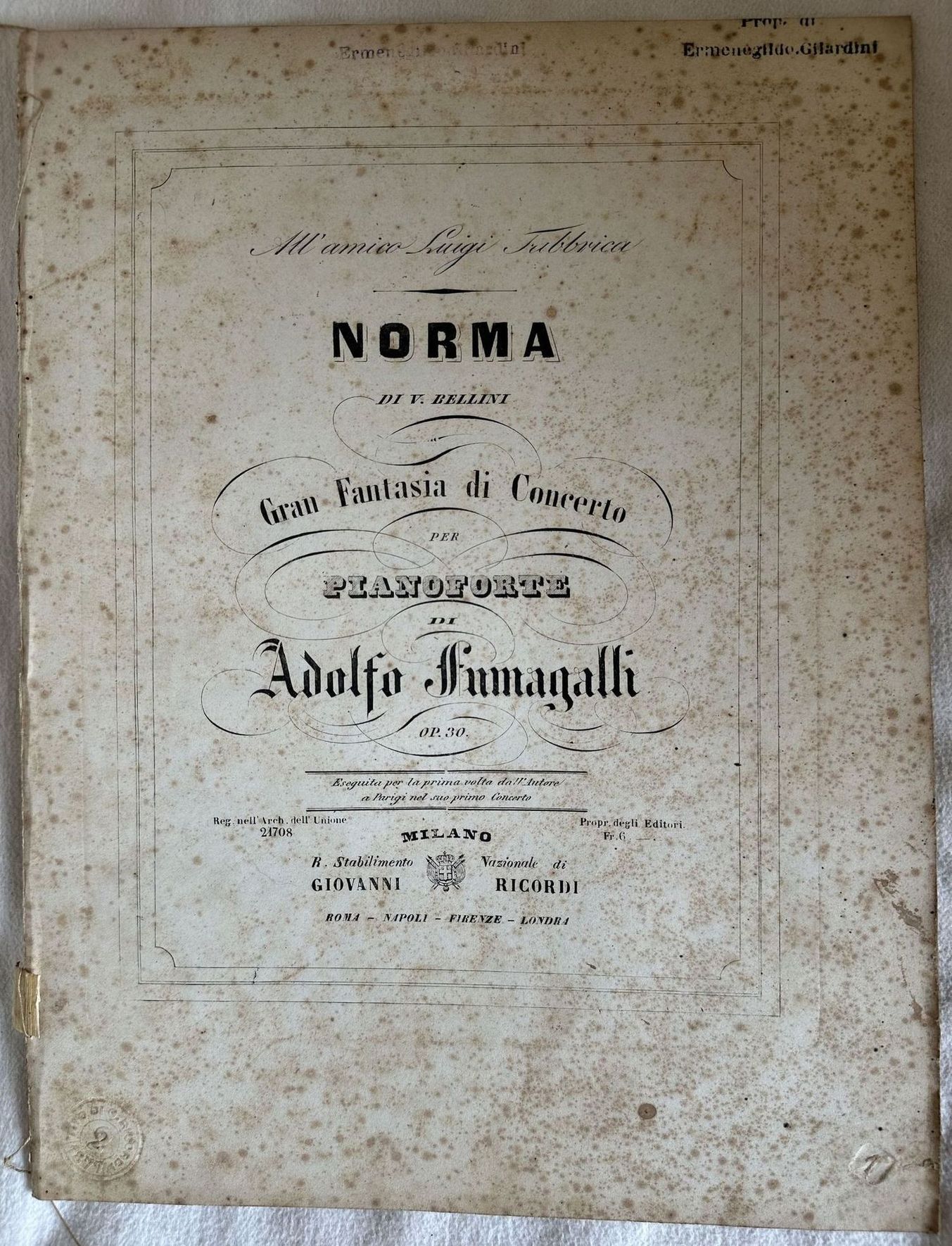 GRAN FANTASIA DI CONCERTO PER PIANOFORTE DI ADOLFO FUMAGALLI OP. …