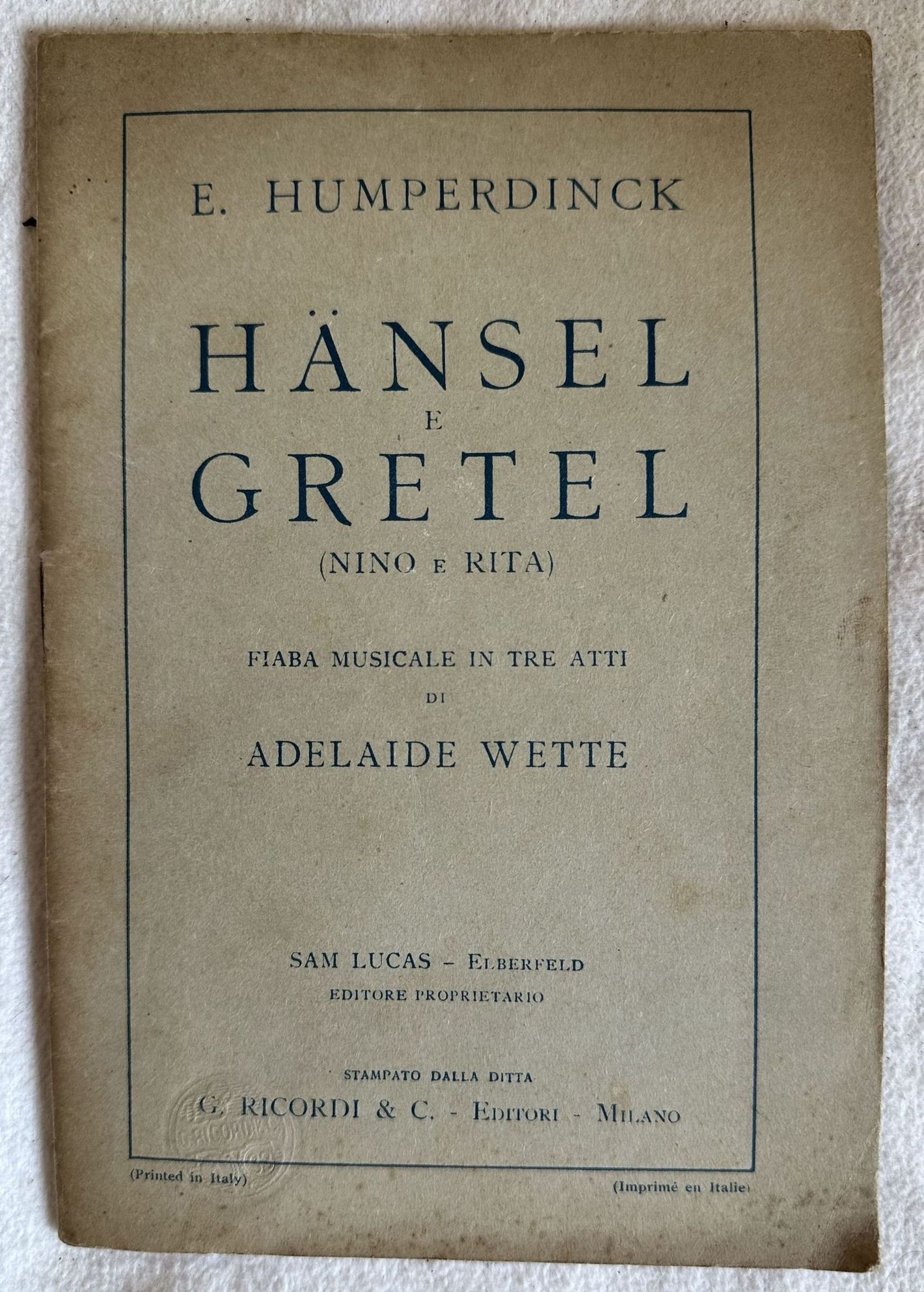 HANSEL E GRETEL (NINO E RITA) FIABA MUSICALE IN TRE …
