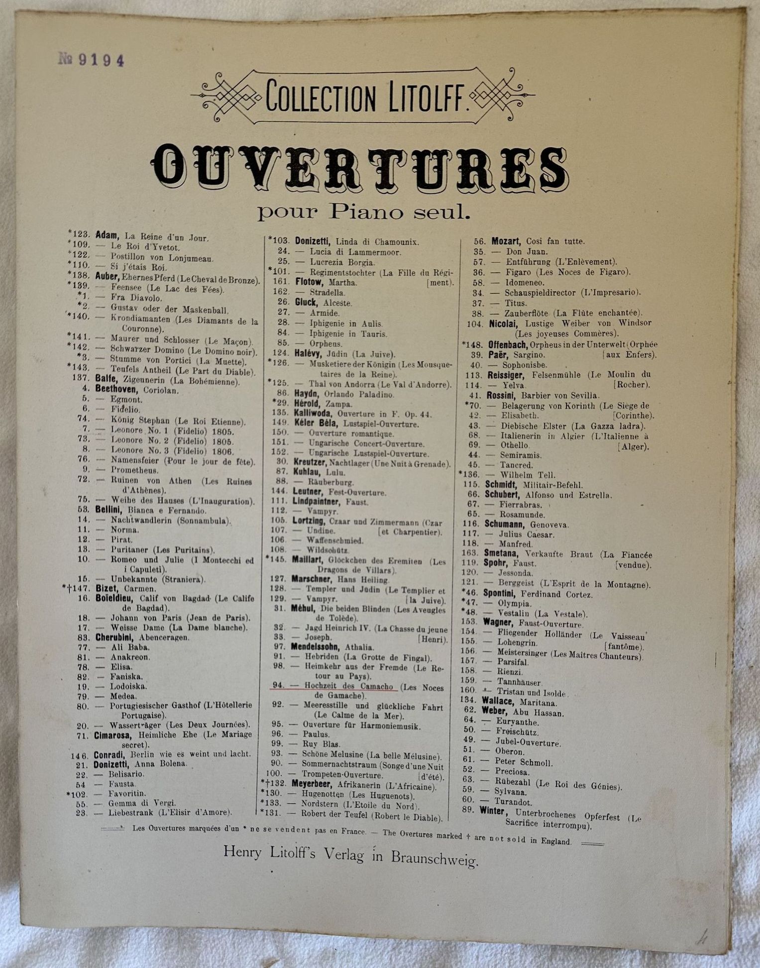 HOCHZEIT DES CAMACHO (LES NOCES DE GAMACHE) OP. 10