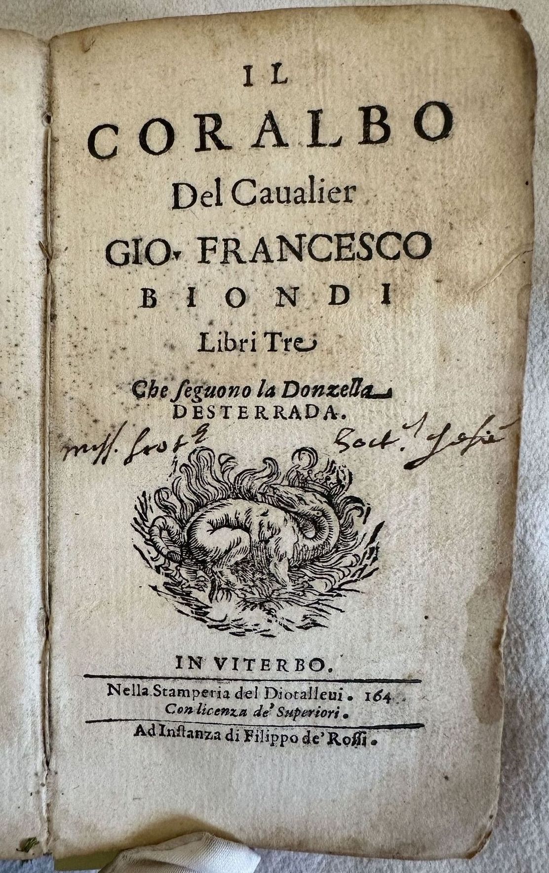 IL CORALBO DEL CAVALIER GIO. FRANCESCO BIONDI LIBRI TRE CHE …