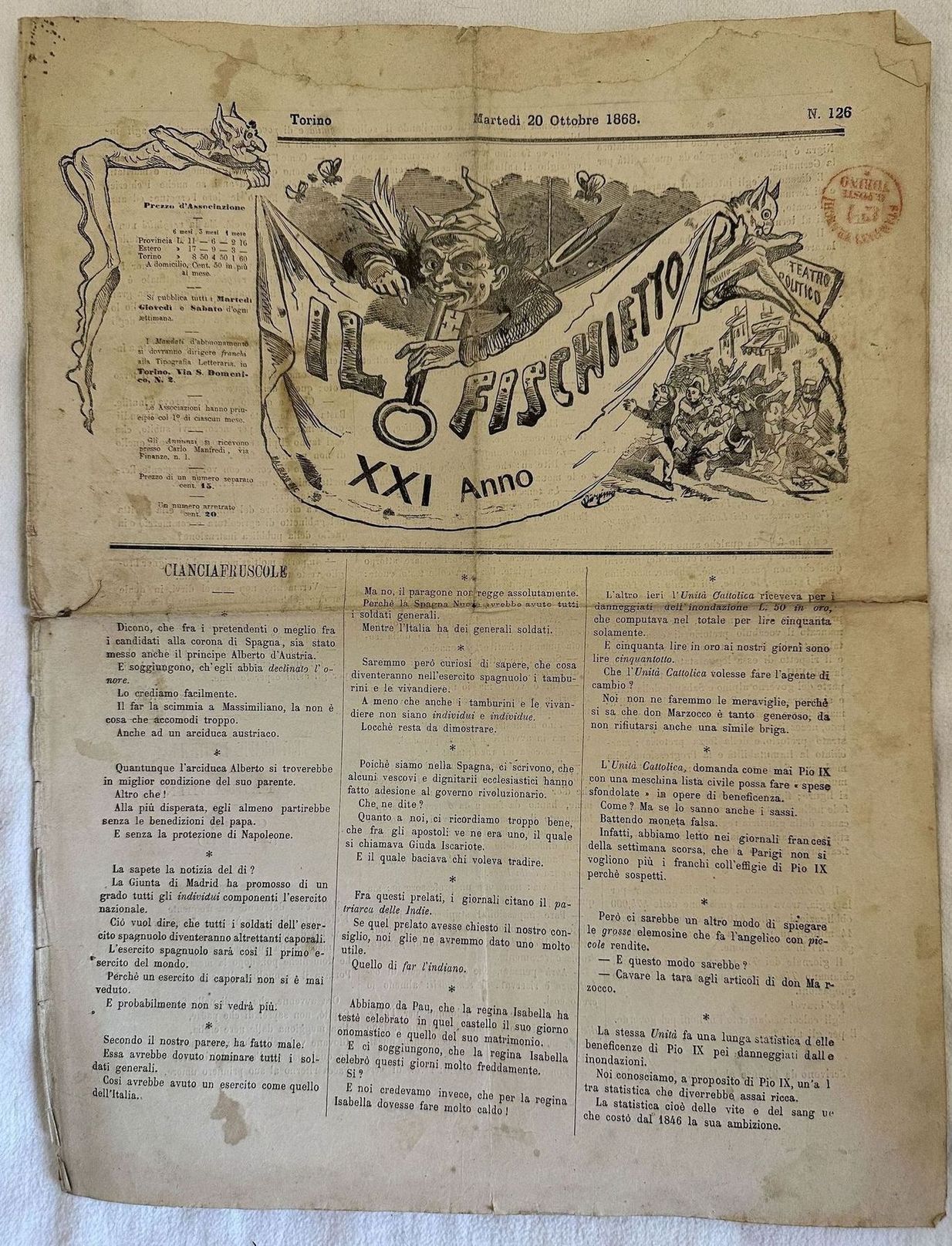 IL FISCHIETTO MARTEDI 20 OTTOBRE 1863