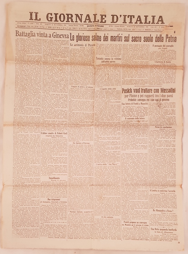 IL GIORNALE D'ITALIA ROMA DOMENICA 22 SETTEMBRE 1923