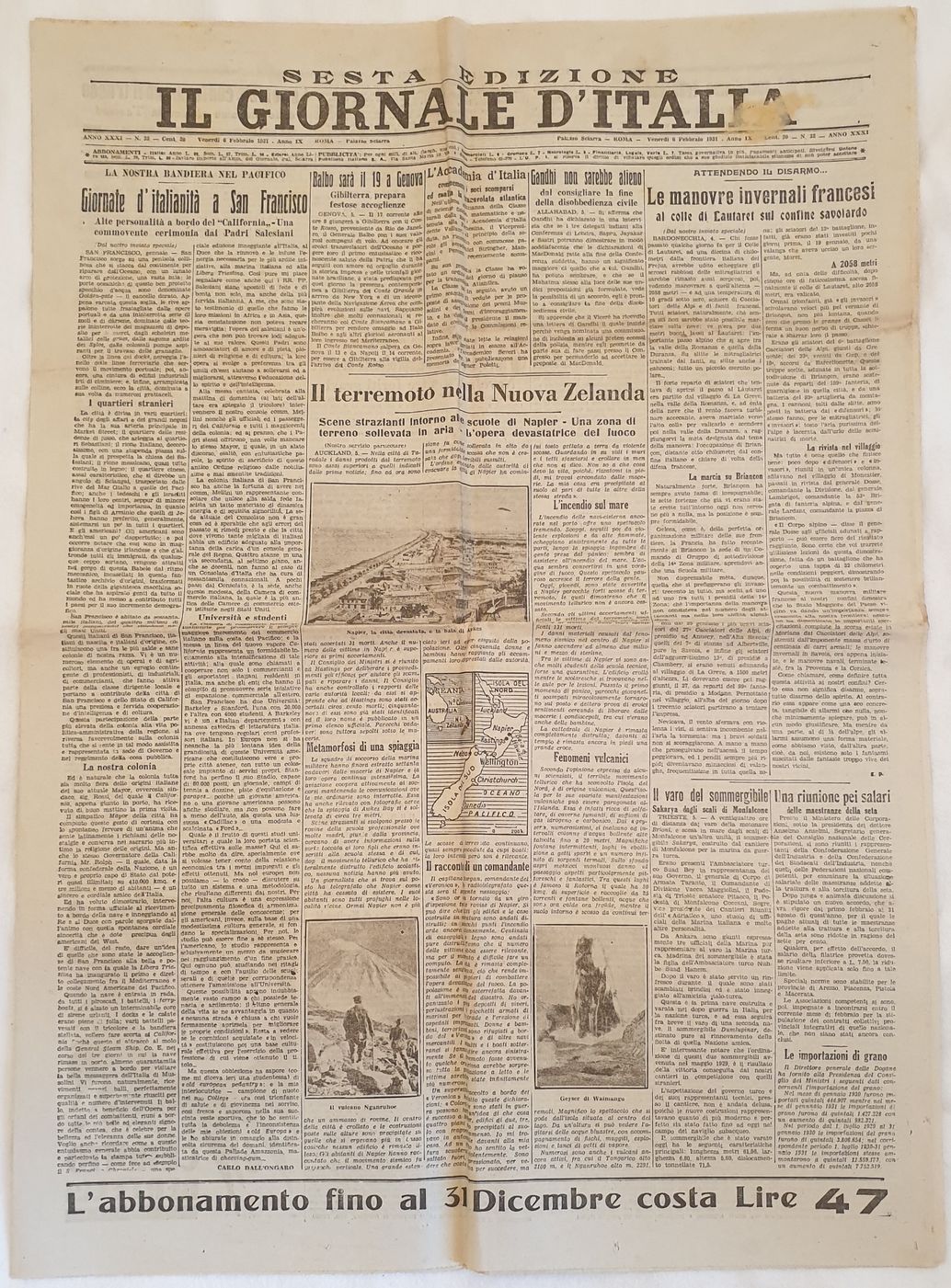 IL GIORNALE D'ITALIA ROMA DOMENICA 6 FEBBRAIO 1931