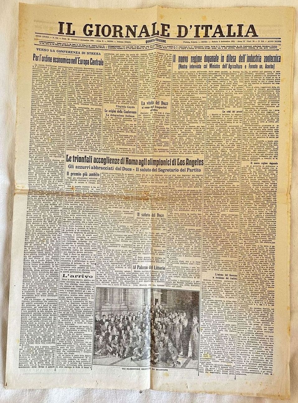 IL GIORNALE D'ITALIA ROMA SABATO 3 SETTEMBRE 1932