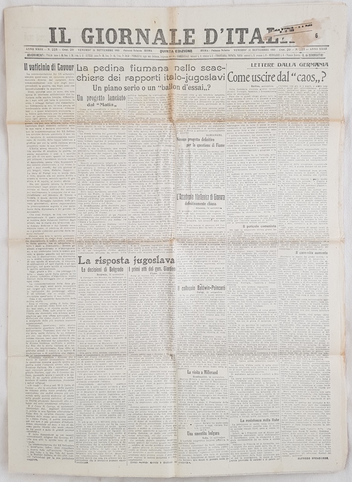 IL GIORNALE D'ITALIA VENERDI 21 SETTEMBRE 1923