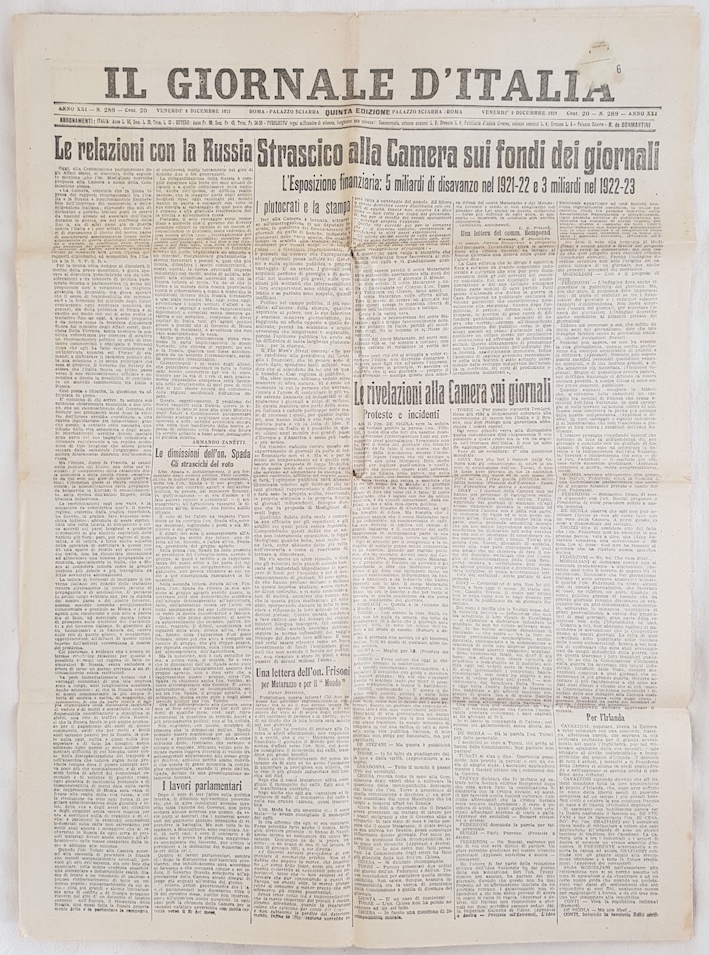 IL GIORNALE D'ITALIA VENERDI 9 DICEMBRE 1921