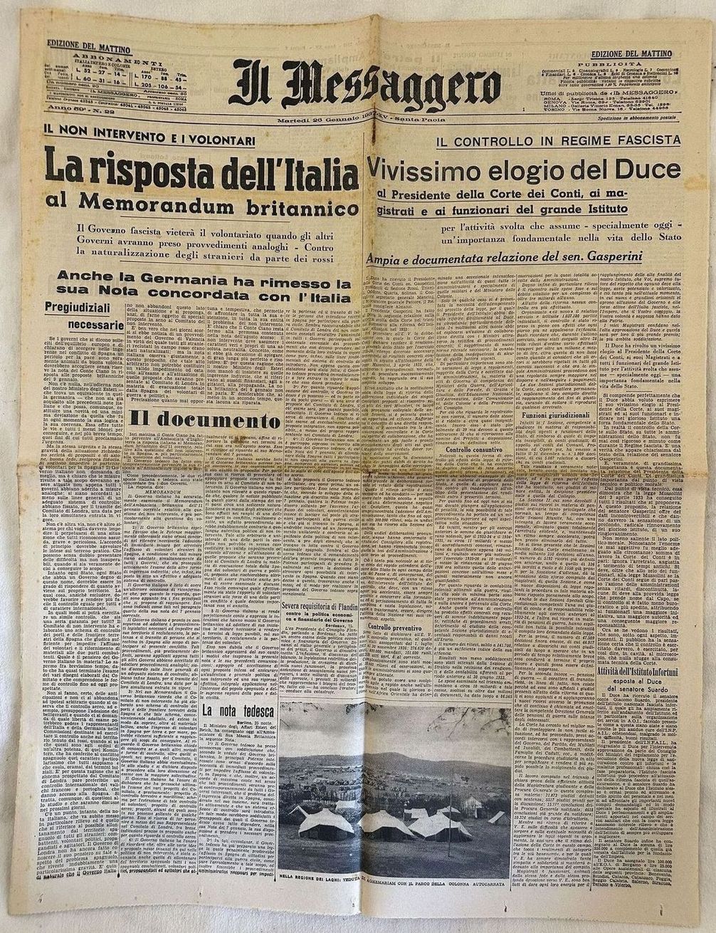 IL MESSAGGERO MARTEDI 26 GENNAIO 1937