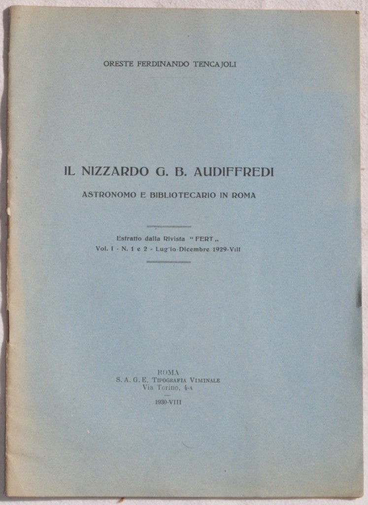 IL NIZZARDO G. B. AUDIFFREDI ASTRONOMO E BIBLIOTECARIO IN ROMA