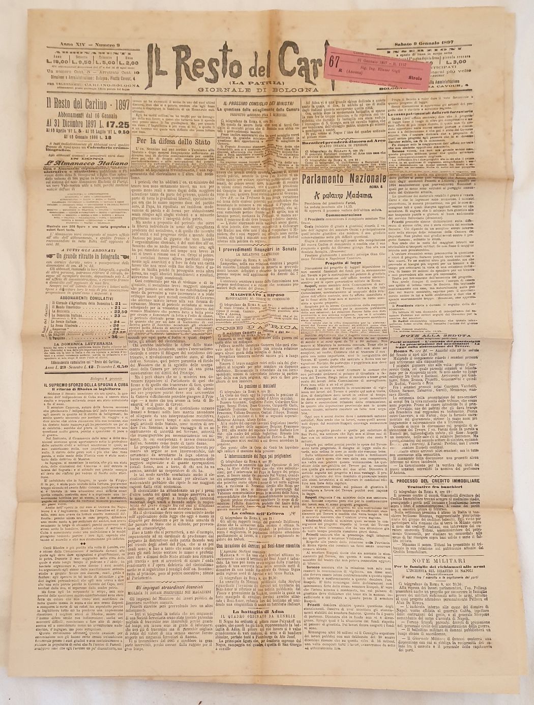 IL RESTO DEL CARLINO GIORNALE DI BOLOGNA DOMENICA 9 GENNAIO …