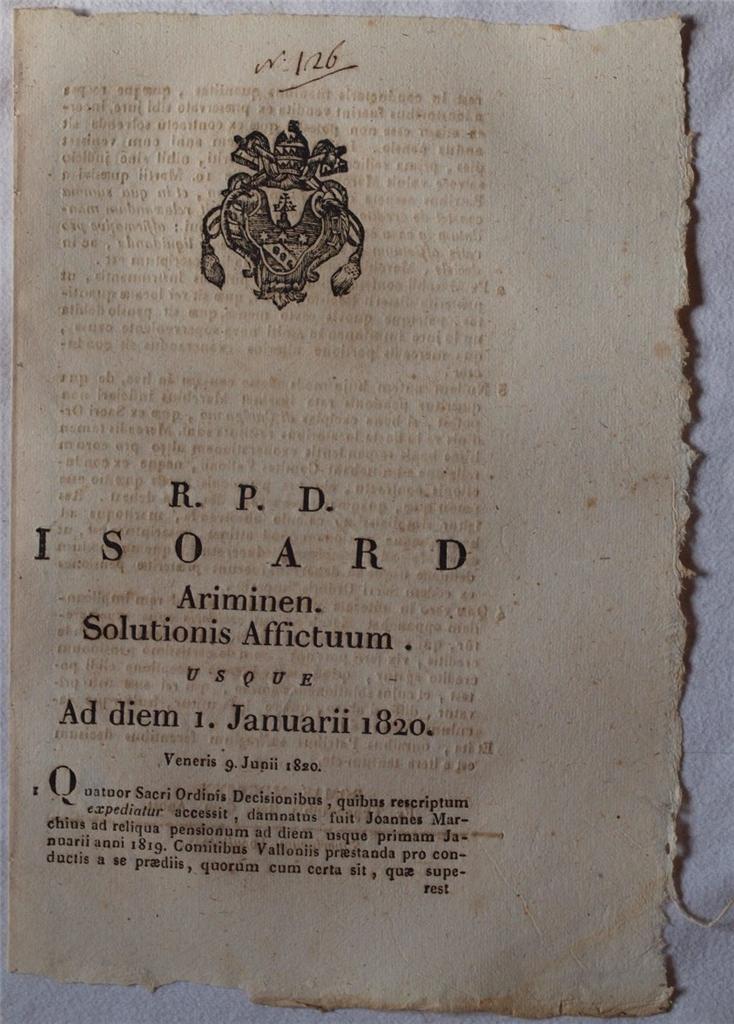 ISOARD ARIMINEN SOLUTIONIS AFFLICTUUM USQUE AD DIEM 1 JANUARII 1820 …