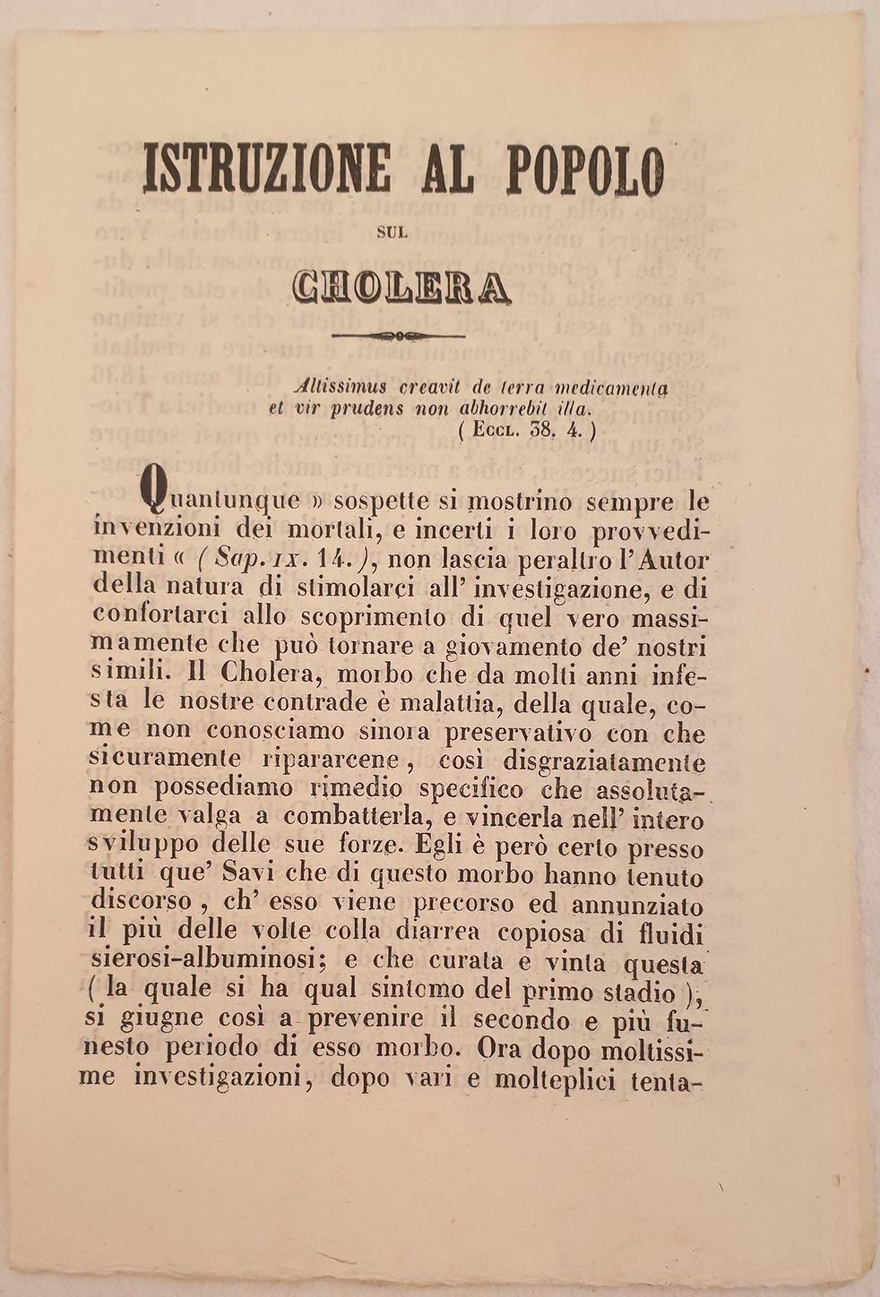 ISTRUZIONE AL POPOLO SUL CHOLERA