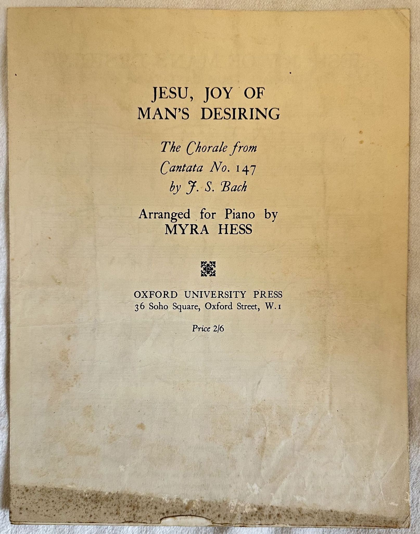 JESU JOY OF MAN'S DESIRING THE CHORALE FROM CANTATA NO. …