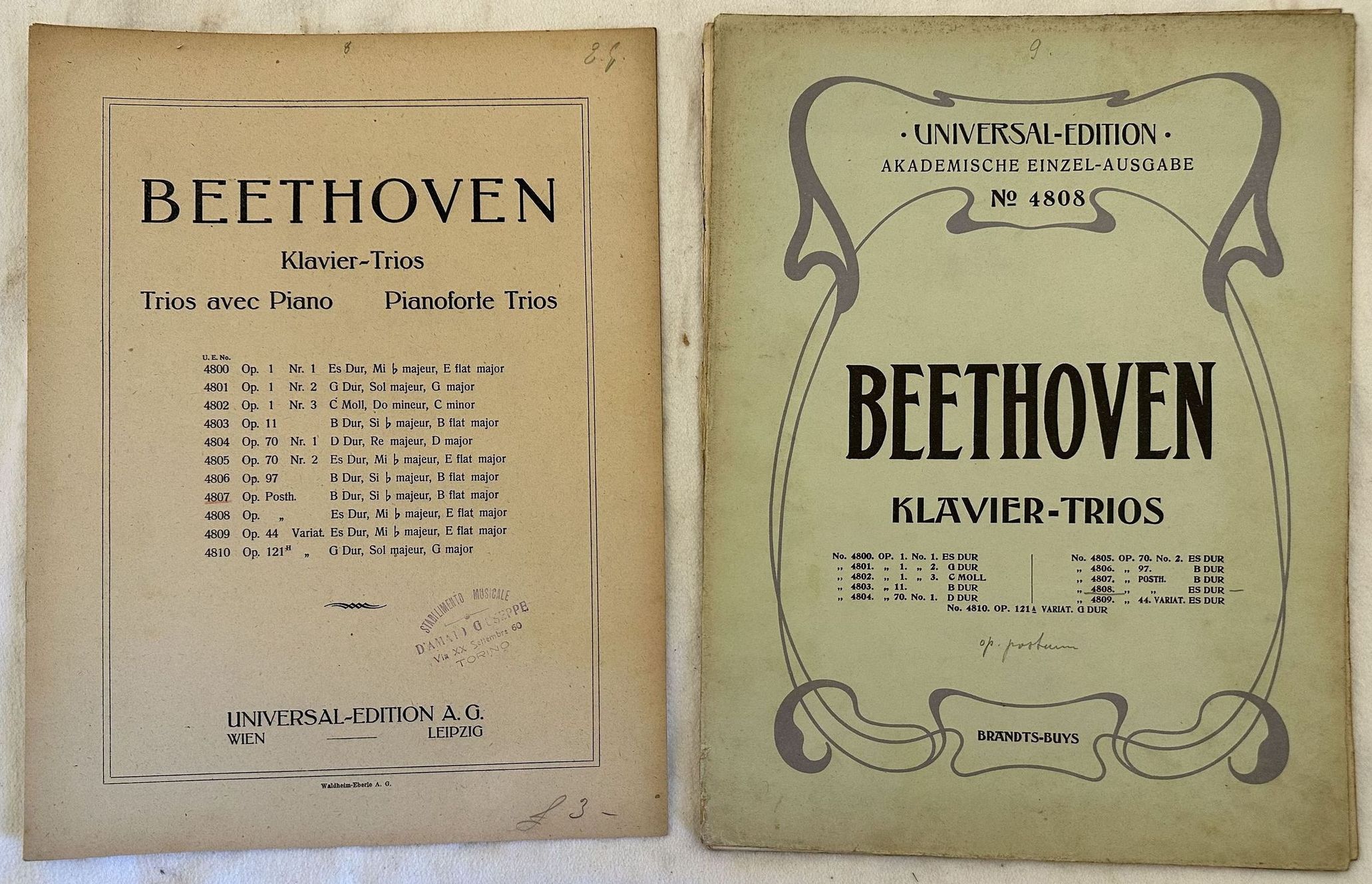 KLAVIER TRIOS TRIOS AVEC PIANO OP. POSTH. SI BEMOLLE OP. …