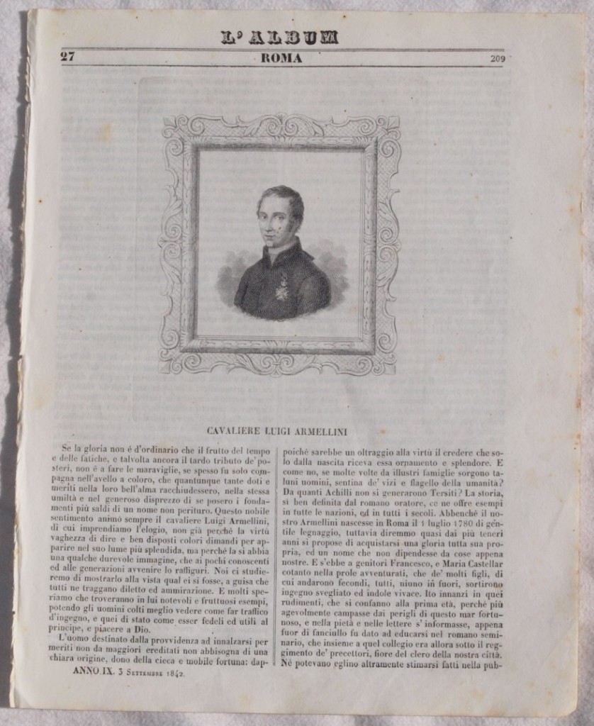 L'ALBUM DI ROMA 3 SETTEMBRE 1842