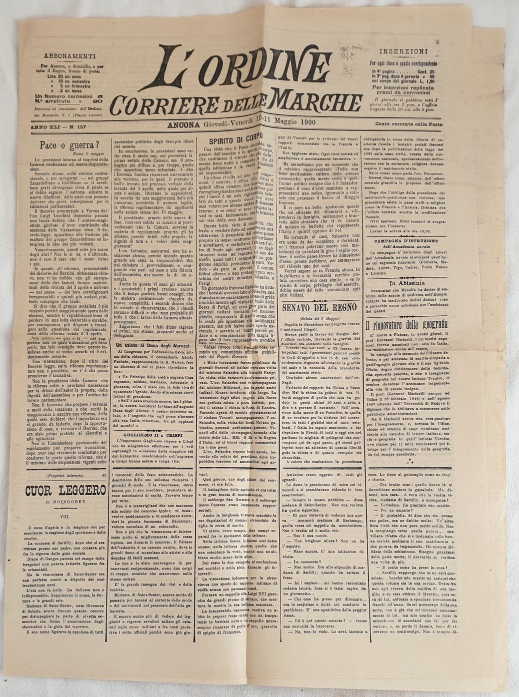 L'ORDINE CORRIERE DELLE MARCHE ANNO XLI N. 127 ANCONA GIOVEDI …