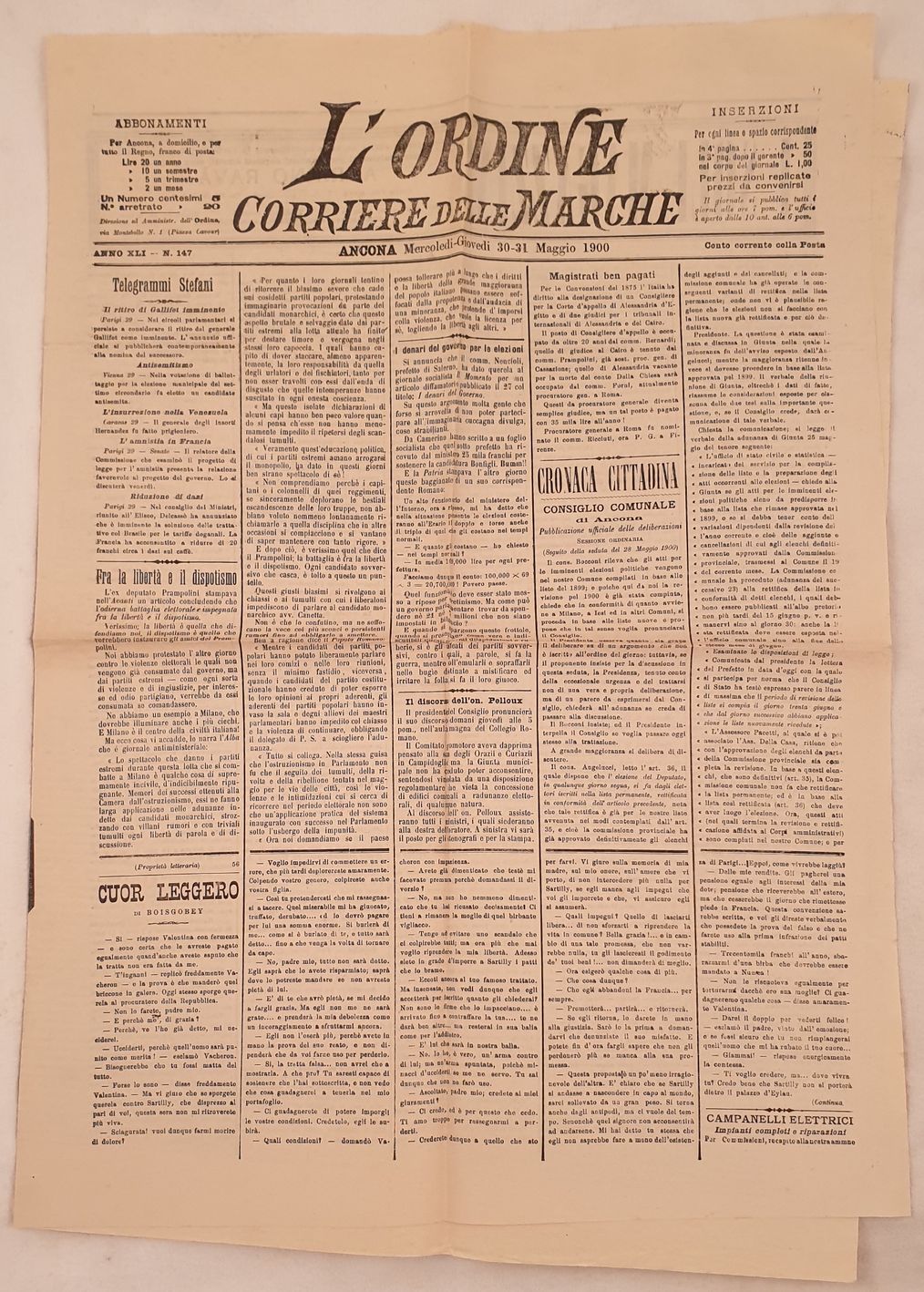 L'ORDINE CORRIERE DELLE MARCHE ANNO XLI N. 147 ANCONA MERCOLEDI …