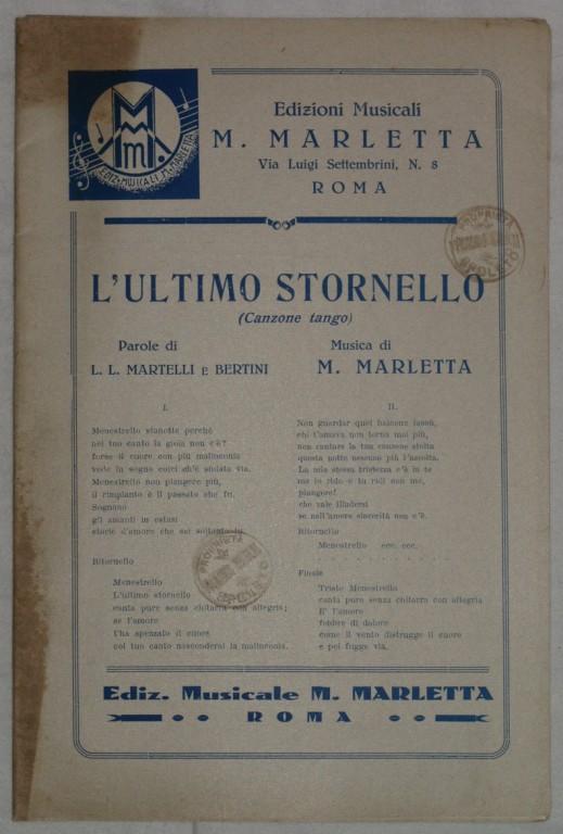 L'ULTIMO STORNELLO (canzone tango)