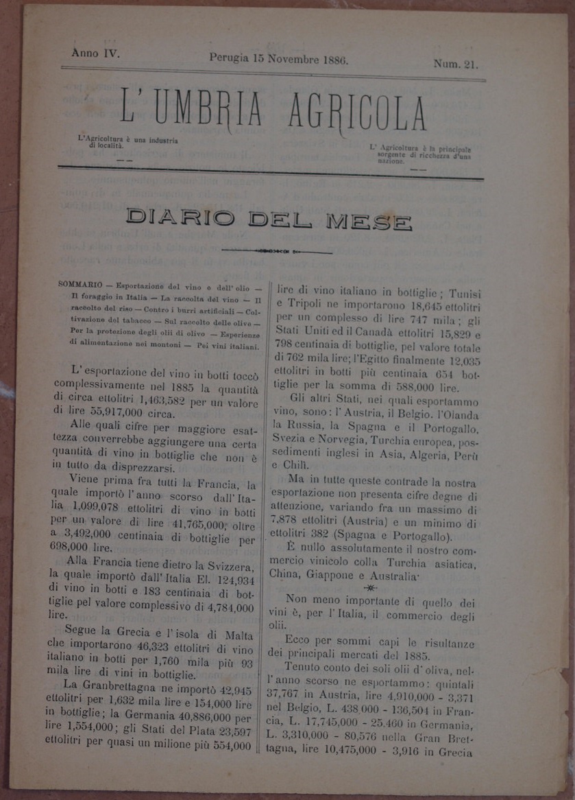 L'UMBRIA AGRICOLA GIORNALE DI ECONOMIA RURALE E DELLE INDUSTRIE CAMPESTRI …