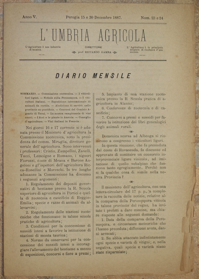 L'UMBRIA AGRICOLA GIORNALE DI ECONOMIA RURALE E DELLE INDUSTRIE CAMPESTRI …