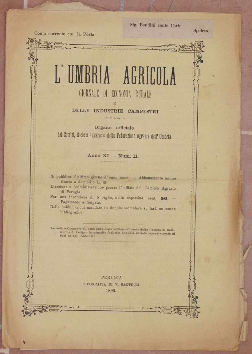 L'UMBRIA AGRICOLA GIORNALE DI ECONOMIA RURALE E DELLE INDUSTRIE CAMPESTRI …