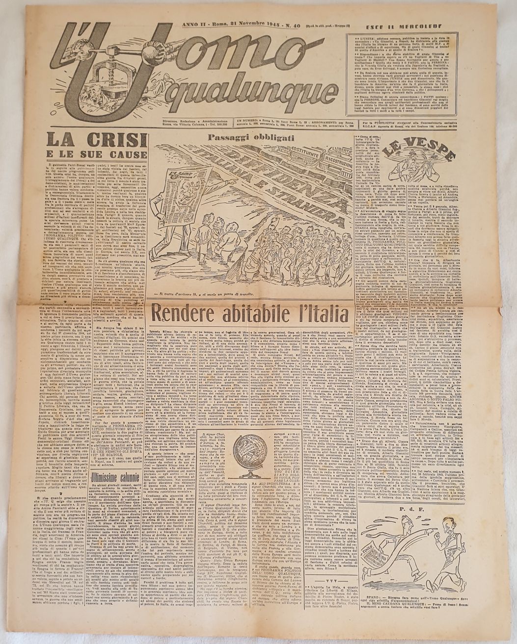 L'UOMO QUALUNQUE ANNO II - ROMA 21 NOVEMBRE 1945 - …