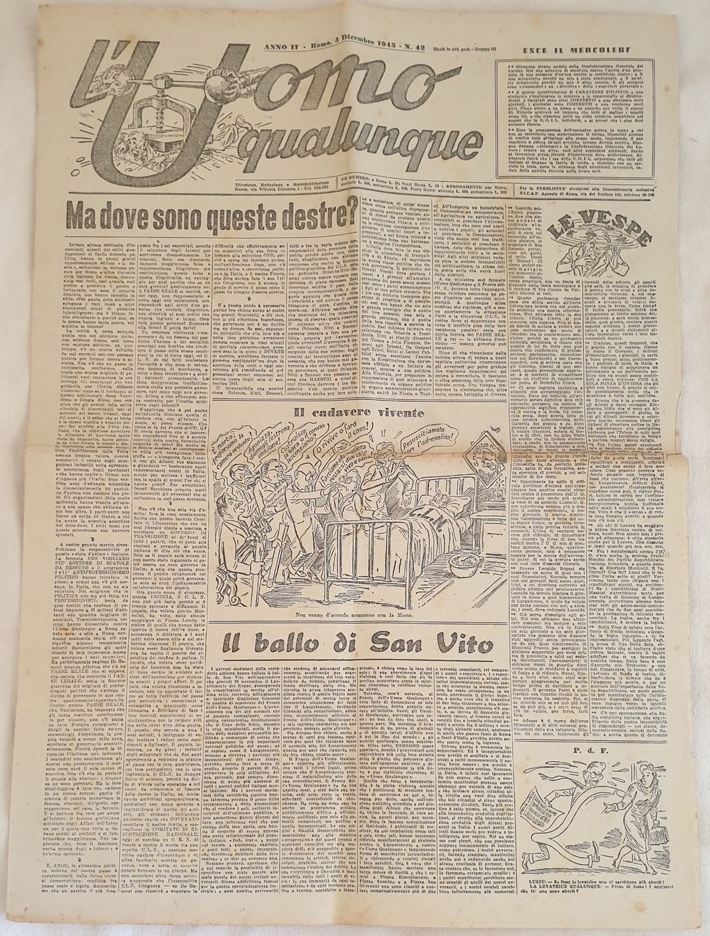 L'UOMO QUALUNQUE ANNO II - ROMA 5 DICEMBRE 1945 - …