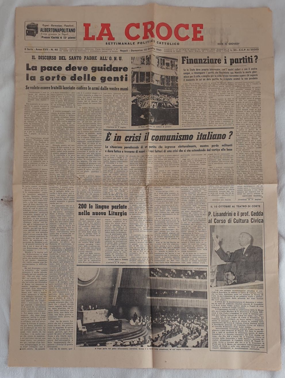 LA CROCE SETTIMANALE POLITICO CATTOLICO NAPOLI DOMENICA 10 OTTOBRE 1965