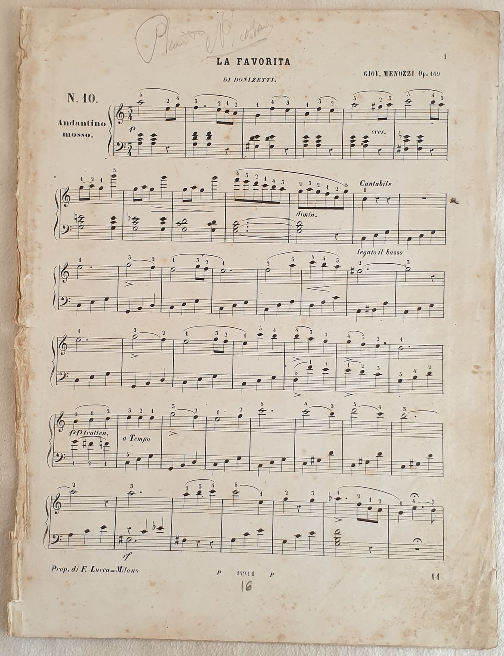 LA FAVORITA DI DONIZETTI GIOV. MENOZZI OP. 109 N. 10
