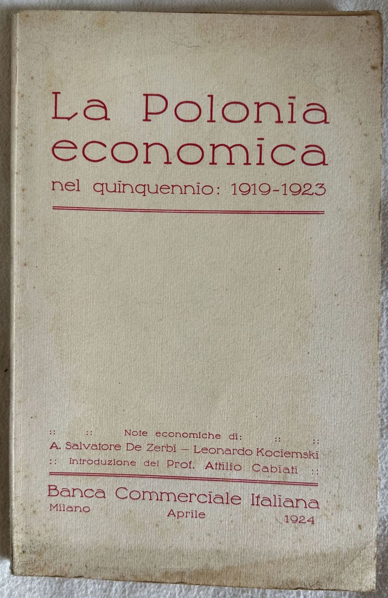 LA POLONIA ECONOMICA NEL QUINQUENNIO: 1919-1923