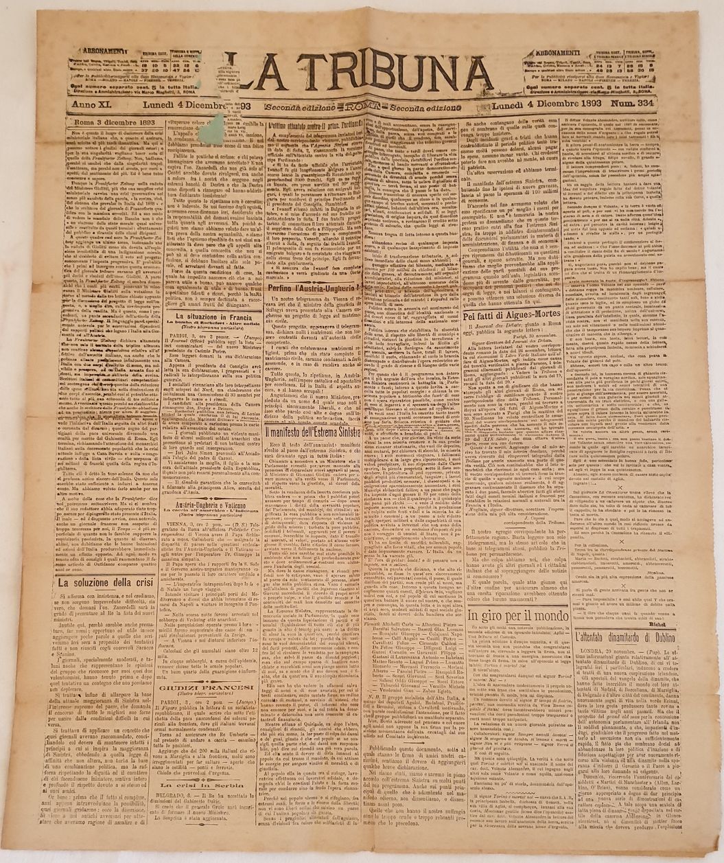 LA TRIBUNA LUNEDI 4 DICEMBRE 1893