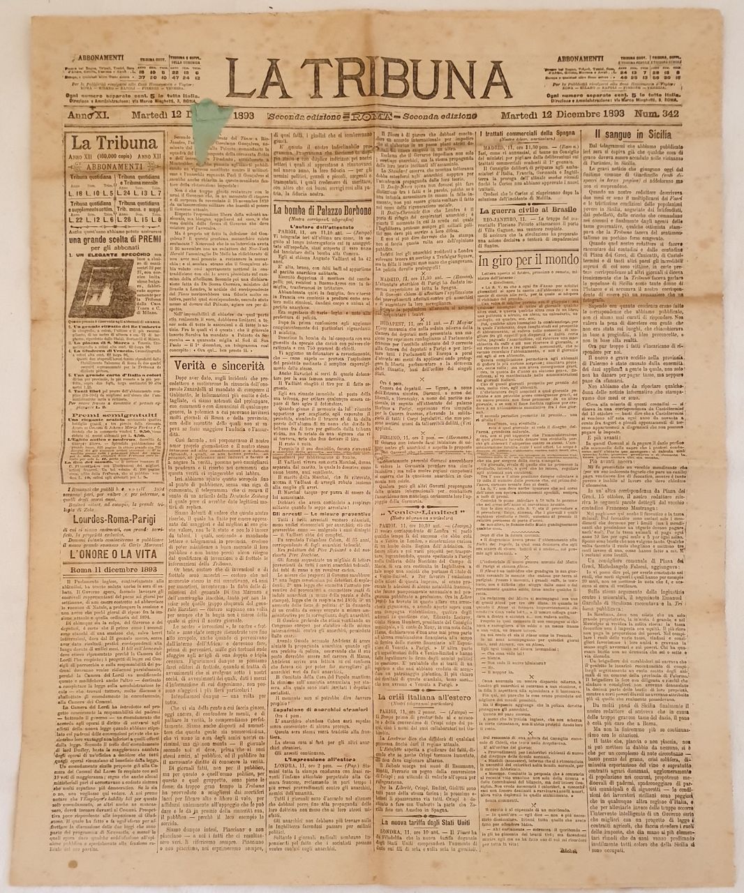 LA TRIBUNA MARTEDI 12 DICEMBRE 1893